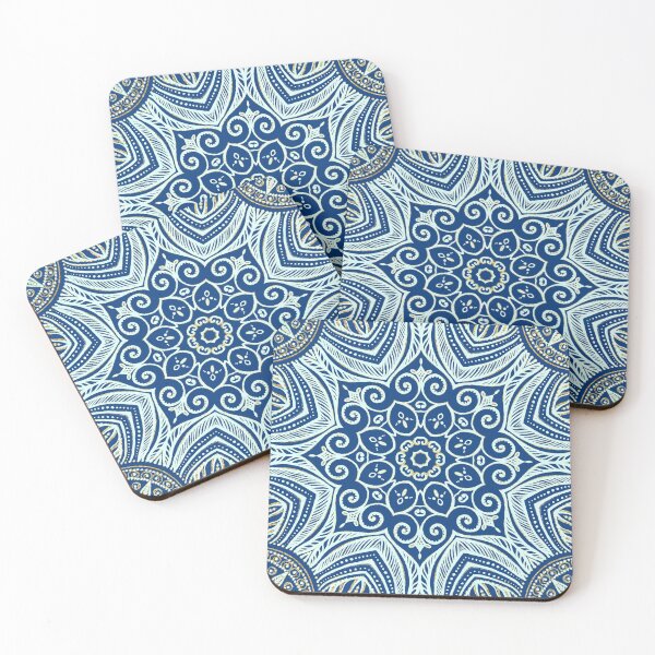 Item preview, Blue and Gold  flowers pattern designed and sold by MandalaFlowerArt.