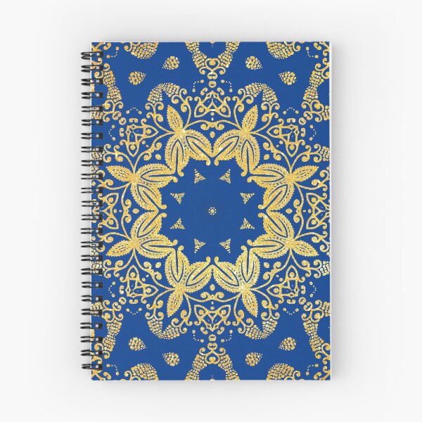 Item preview, golden mandala on the dark blue background designed and sold by MandalaFlowerArt.