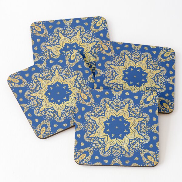 Item preview, golden mandala on the dark blue background designed and sold by MandalaFlowerArt.
