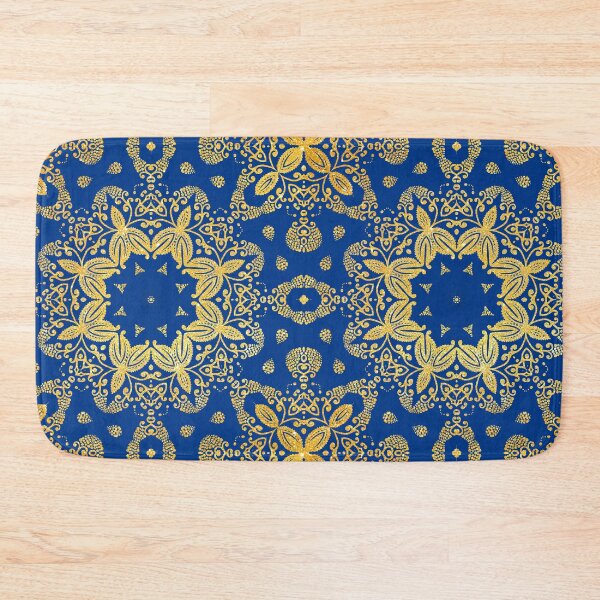 Item preview, golden mandala on the dark blue background designed and sold by MandalaFlowerArt.