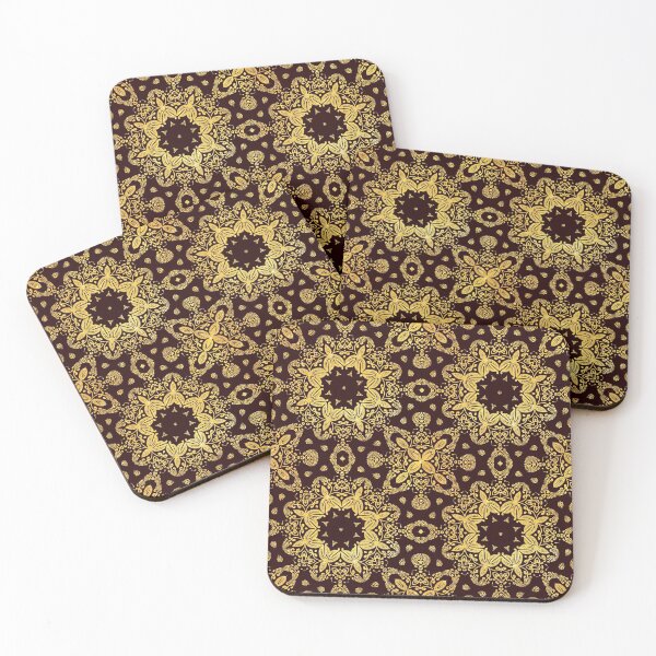 Item preview, golden flowers on the brown background designed and sold by MandalaFlowerArt.
