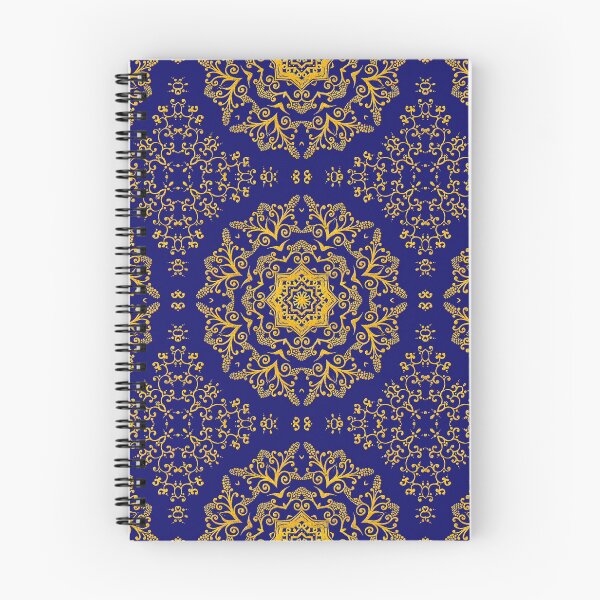 Item preview, golden mandala pattern on the dark blue background designed and sold by MandalaFlowerArt.