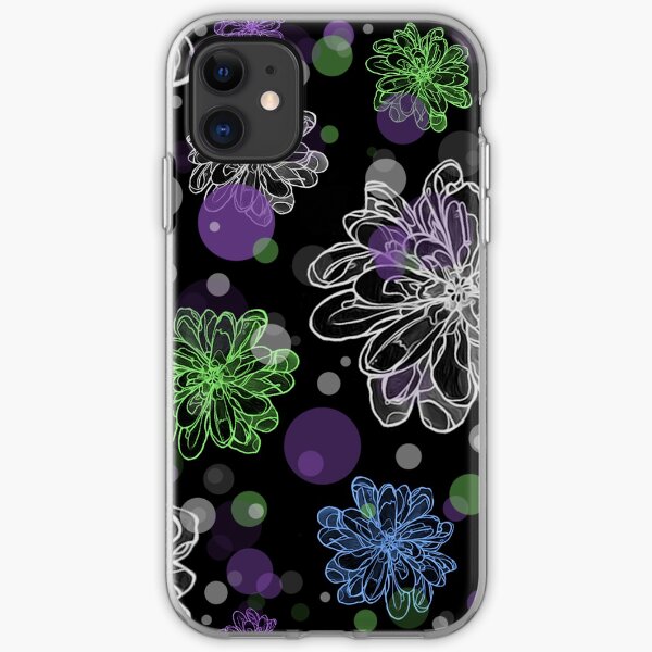 Funky Flowers and Dots Purple Green and white graphic design pattern iPhone Soft Case