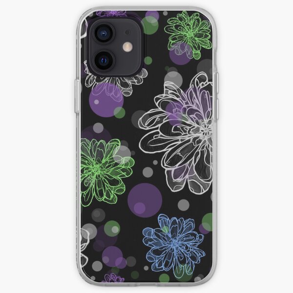 Funky Flowers and Dots Purple Green and white graphic design pattern iPhone Soft Case