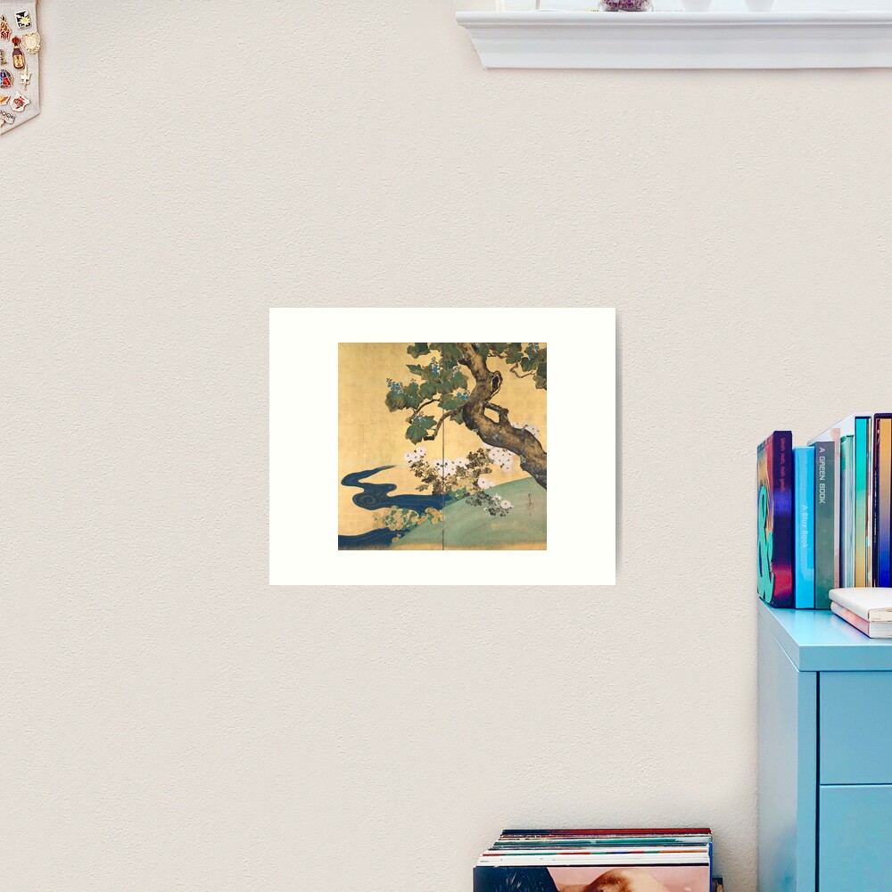Paulownias and Chrysanthemums 桐菊流水図屏風 Art Print