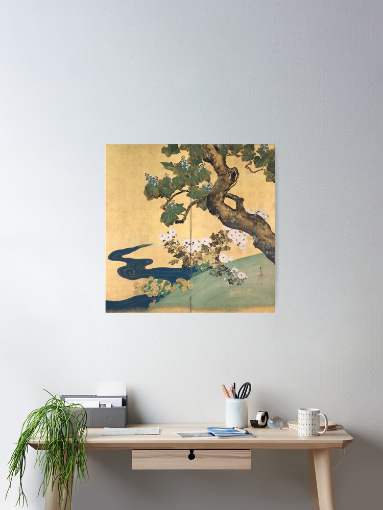 Thumbnail 1 of 3, Poster, Paulownias and Chrysanthemums 桐菊流水図屏風 designed and sold by MeganSteer.
