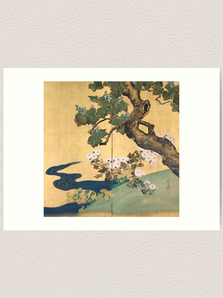 Alternate view of Paulownias and Chrysanthemums 桐菊流水図屏風 Art Print