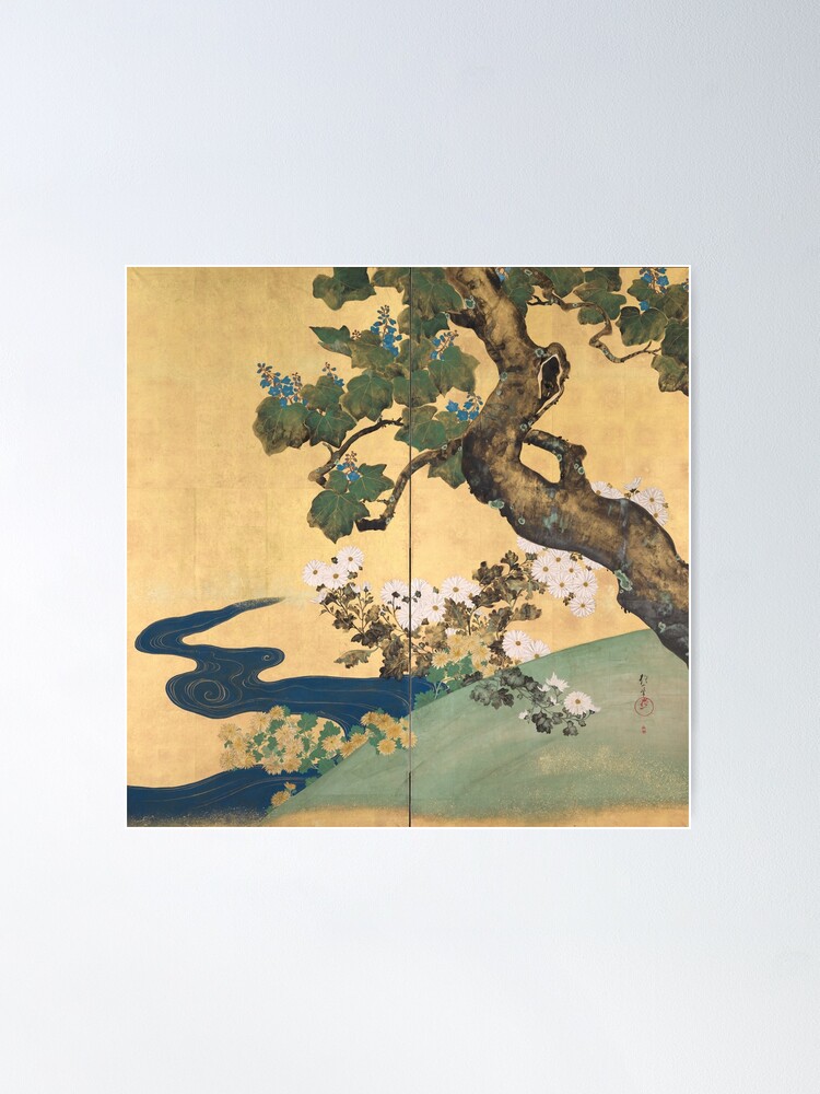 Alternate view of Paulownias and Chrysanthemums 桐菊流水図屏風  Poster