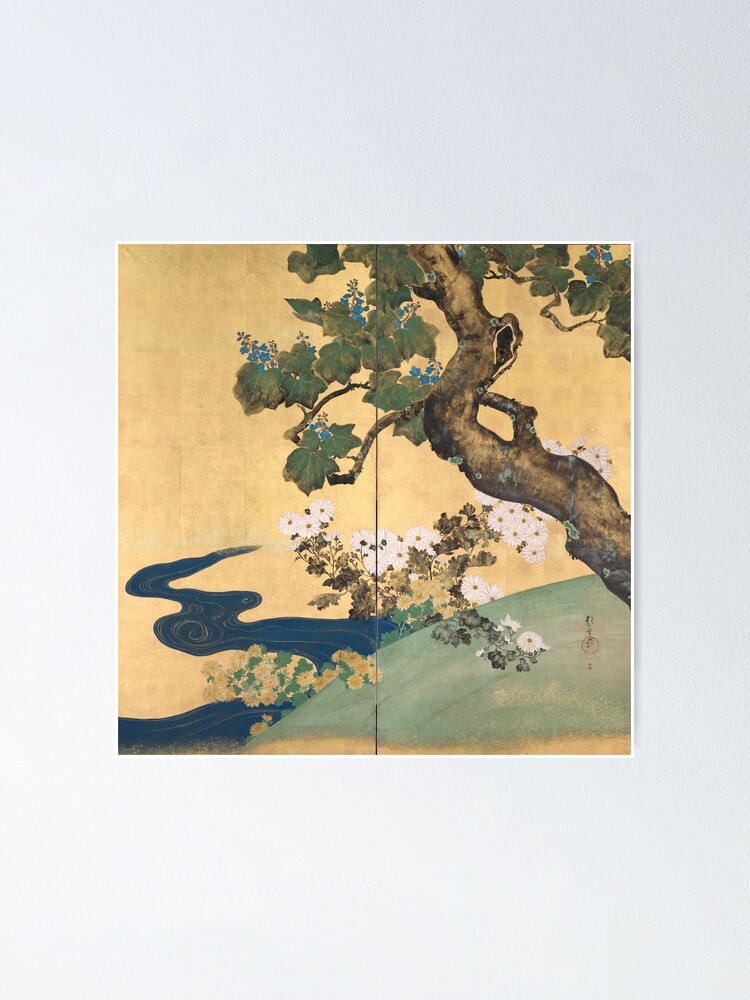 Alternate view of Paulownias and Chrysanthemums 桐菊流水図屏風 Poster