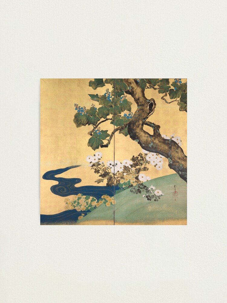 Alternate view of Paulownias and Chrysanthemums 桐菊流水図屏風 Photographic Print