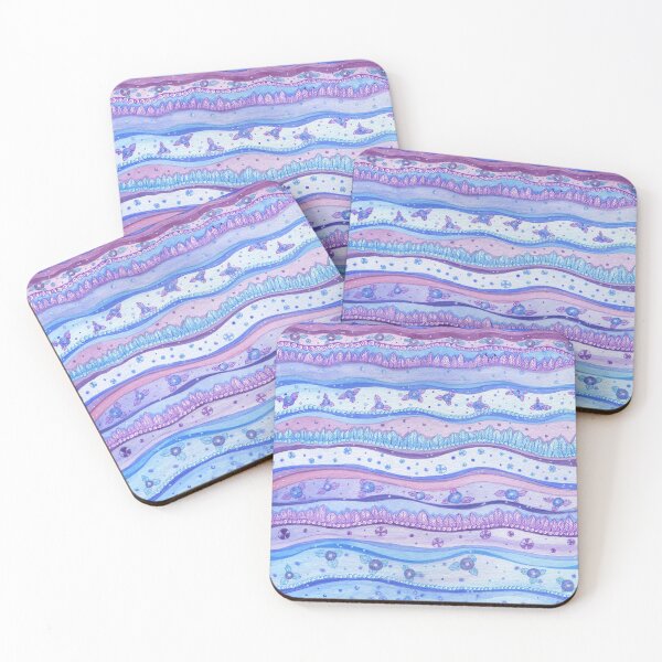 Item preview,    Pink And Blue Stripes Rose Quartz And Serenity Forest Hand Drawn Pattern designed and sold by MandalaFlowerArt.