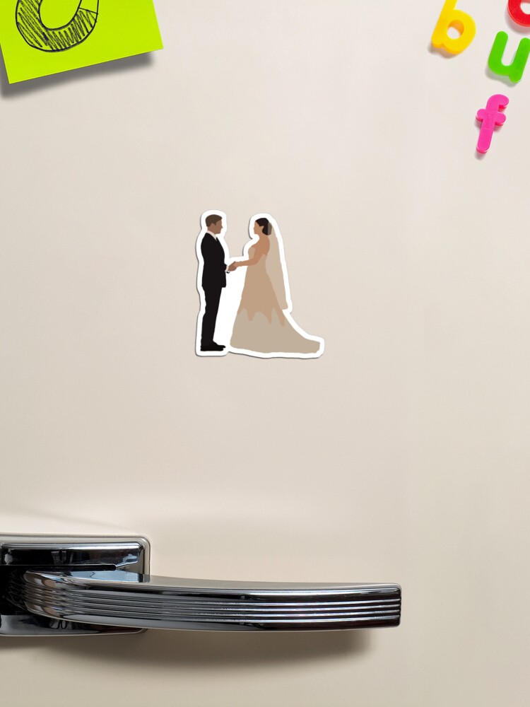 Jo and Alaric at Their Wedding Sticker for Sale by alisejdesigns