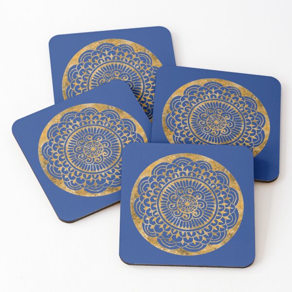 Item preview, Sunflower Sun Mandala Gold on Blue designed and sold by ArtByDrax.