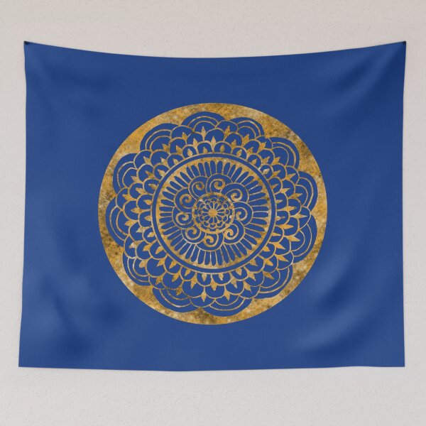Item preview, Sunflower Sun Mandala Gold on Blue designed and sold by ArtByDrax.