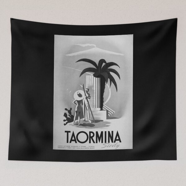 Item preview, Taormina Sicily Noire vintage travel poster designed and sold by stickart-marek.
