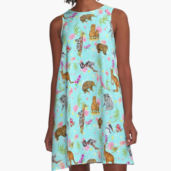 Australian Fauna & Flora (Blue) A-Line Dress