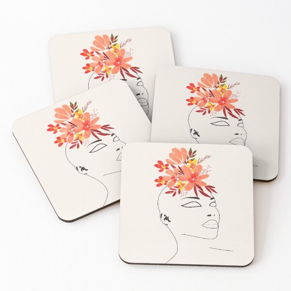 Item preview, Female face in line art with watercolor flowers  designed and sold by Argyburgy.