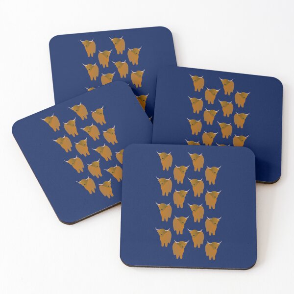 Item preview, Adorable Highland Cattle Pattern (on navy blue) designed and sold by Davey's Designs.