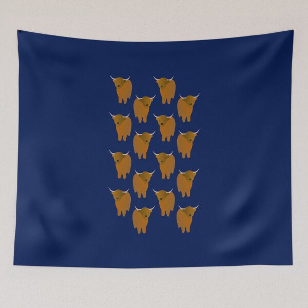 Item preview, Adorable Highland Cattle Pattern (on navy blue) designed and sold by Davey's Designs.