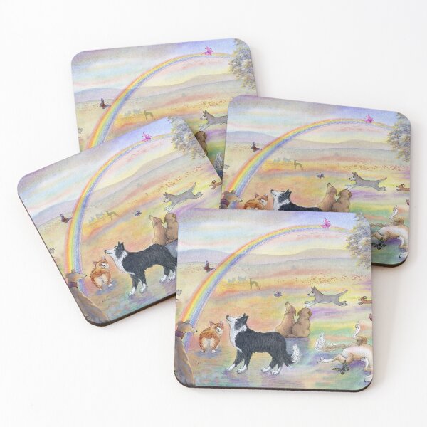 Item preview, Dogs wait for their humans at Rainbow Bridge, greyhound, corgi, BC, designed and sold by SusanAlisonArt.
