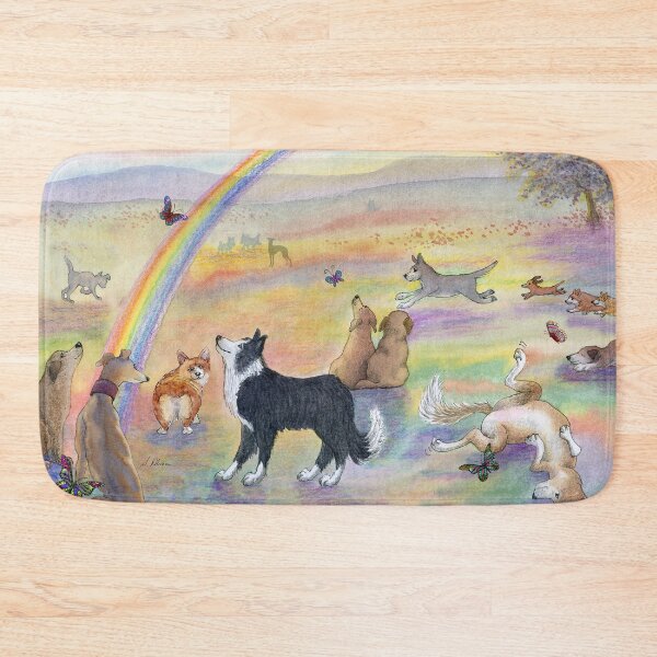Item preview, Dogs wait for their humans at Rainbow Bridge, greyhound, corgi, BC, designed and sold by SusanAlisonArt.