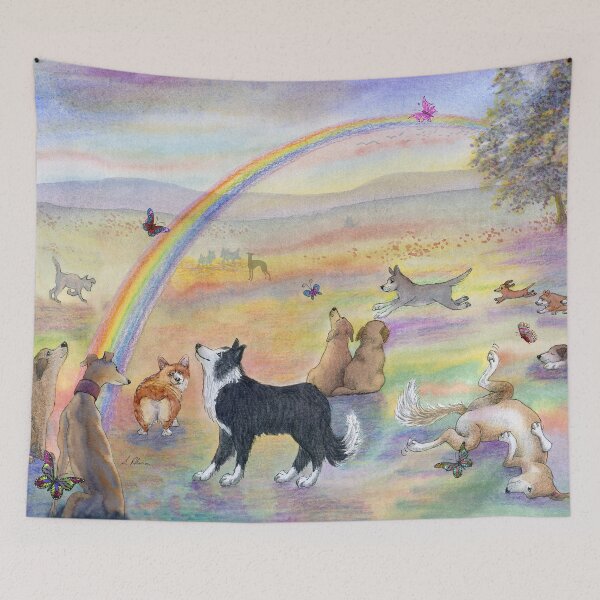 Item preview, Dogs wait for their humans at Rainbow Bridge, greyhound, corgi, BC, designed and sold by SusanAlisonArt.