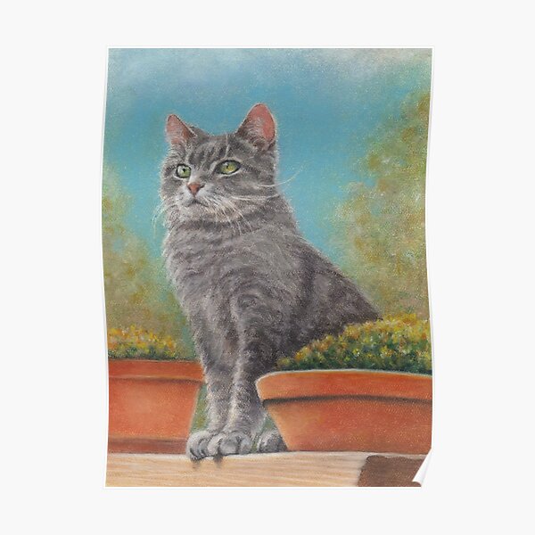 Cat with flower pots Poster