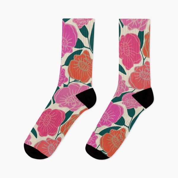 Item preview, Bold Poppies in hot pink, corals and burnt orange  designed and sold by Perrin Le Feuvre.