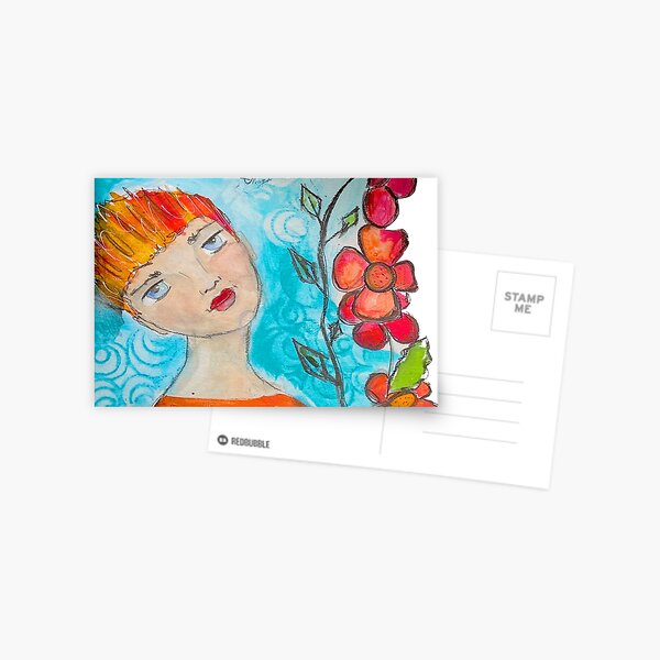 Red Hair Girl with flowers Postkarte
