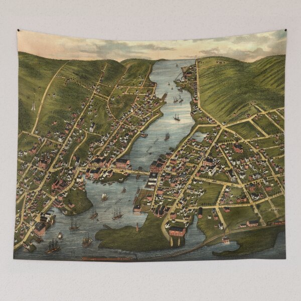 Item preview, Vintage Mystic CT River & Bridge Map (1879) designed and sold by BravuraMedia.