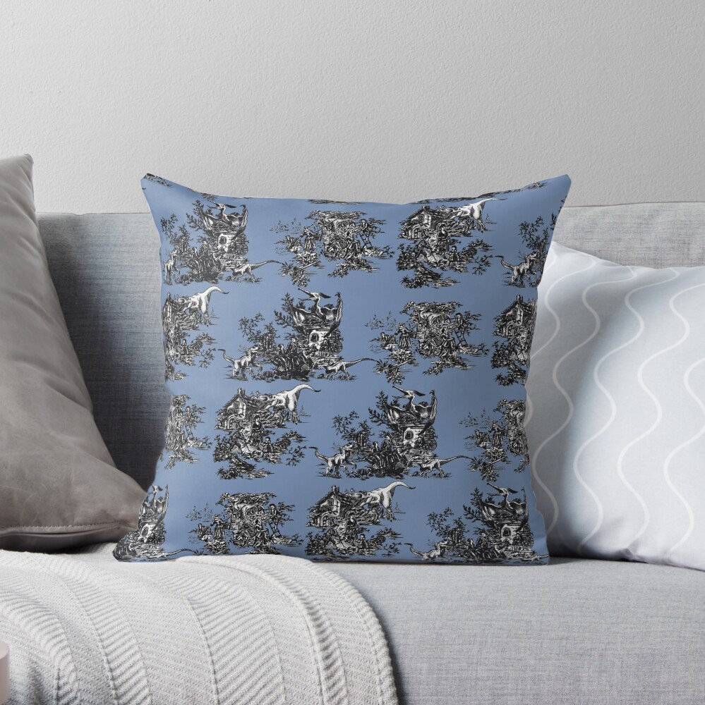 Jurassic Toile Blue Throw Pillow