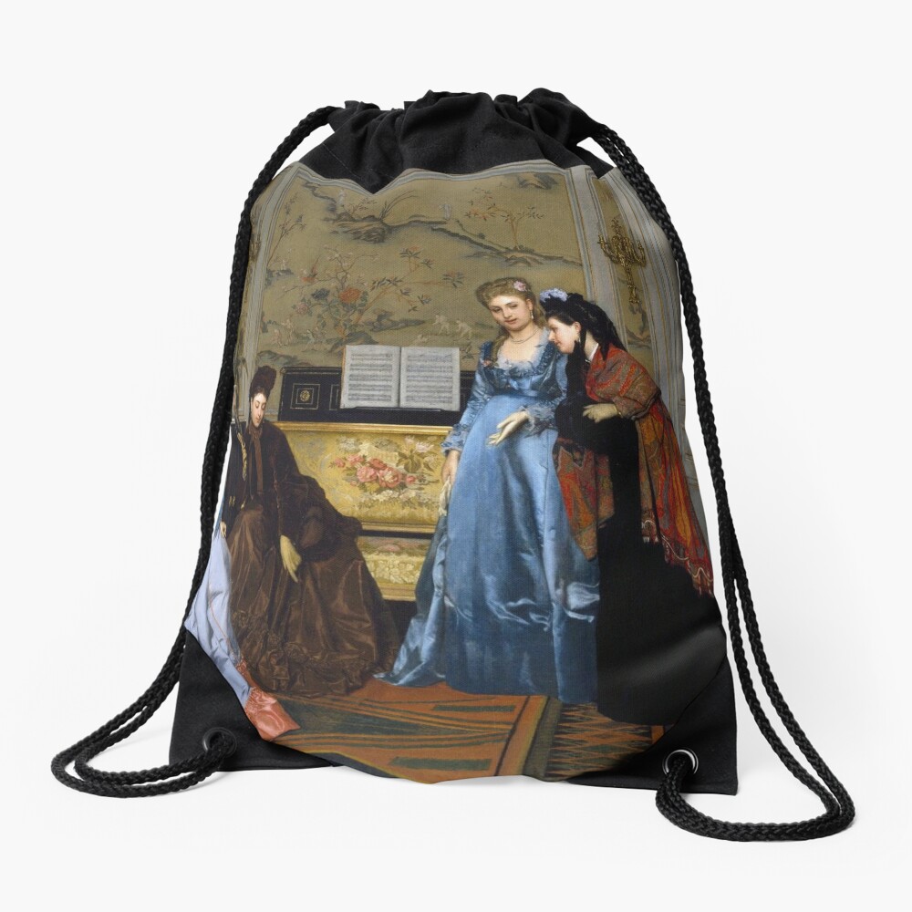 Alfred Stevens - Elegant Figures In A Salon 1840 Drawstring Bag