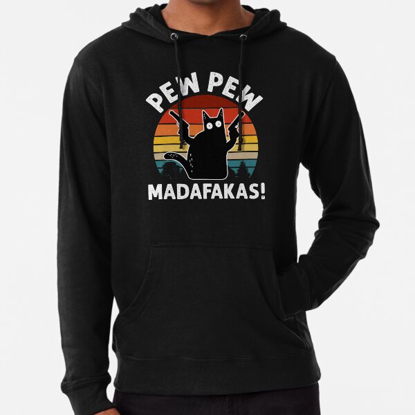 Vintage Retro Black Cat Pew Pew Madafakas! funny cat pew pew madafakas! Lightweight Hoodie