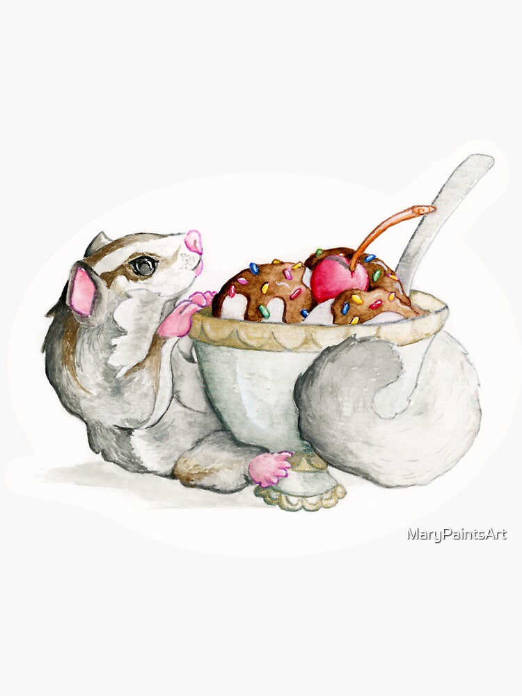"Sugar Glider Ice Cream Sundae" Sticker by MaryPaintsArt Redbubble