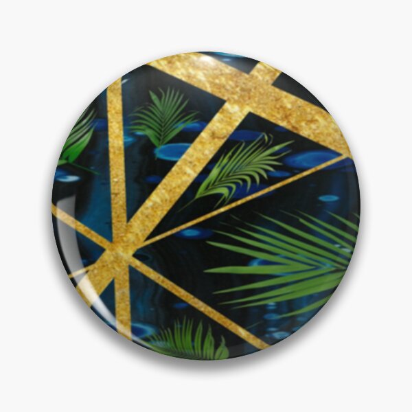 Item preview, Abstract green palm leaves on a black background with gold stripes. designed and sold by jayne0524.