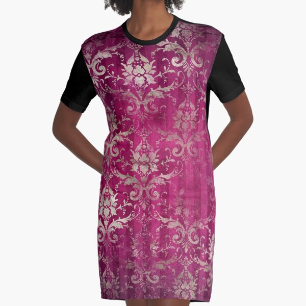 Vintage Distressed Gold on Pink Graphic T-Shirt Dress