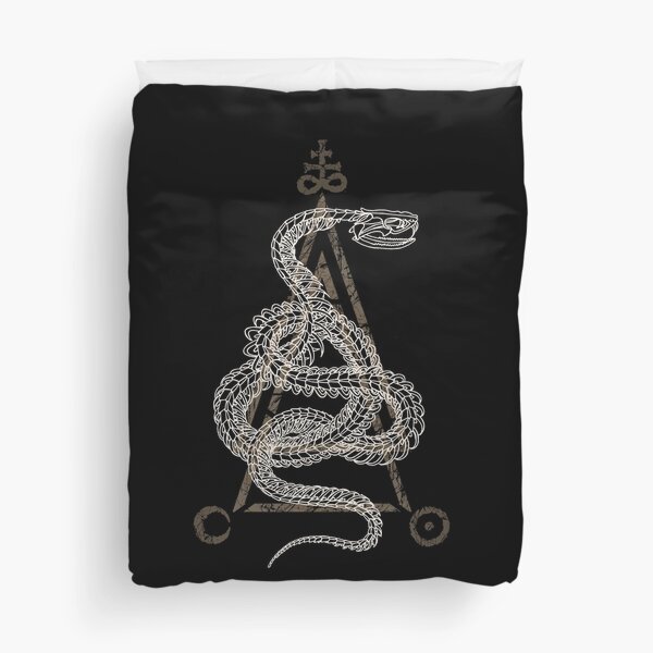 Occult serpent skeleton illustration with alchemy symbols Duvet Cover