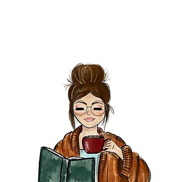 Artwork thumbnail, Cozy Fall Girl with Book and Coffee by Daisy Ring Art