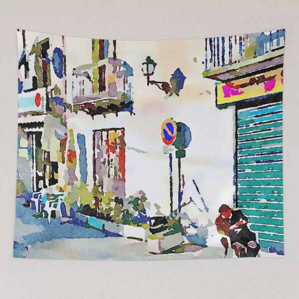 Item preview, Foreshortening with sleeping man in a chair on the street designed and sold by Giuseppe Cocco.