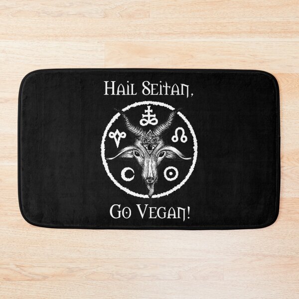 Item preview, Hail Seitan, Go Vegan! Funny satanic pun Baphomet illustration designed and sold by RedFinchDesigns.