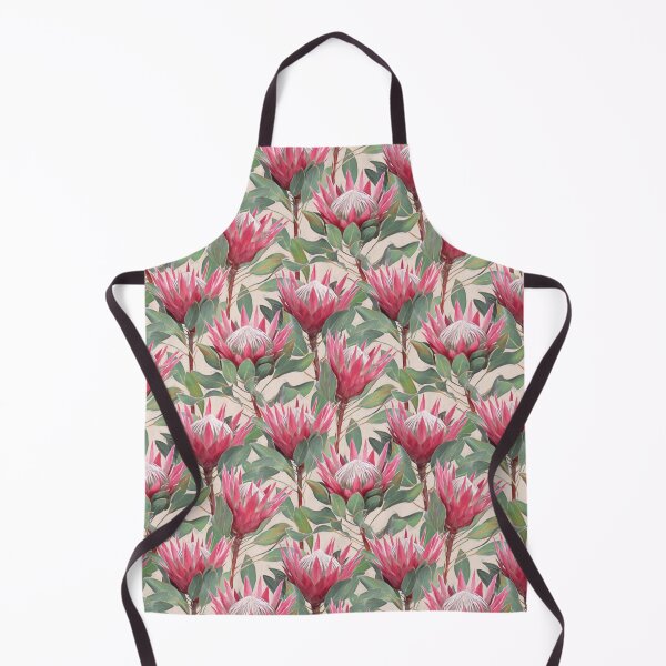 Painted King Proteas on Cream Apron