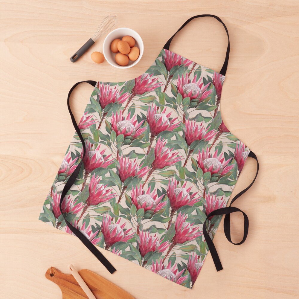 Painted King Proteas on Cream Apron