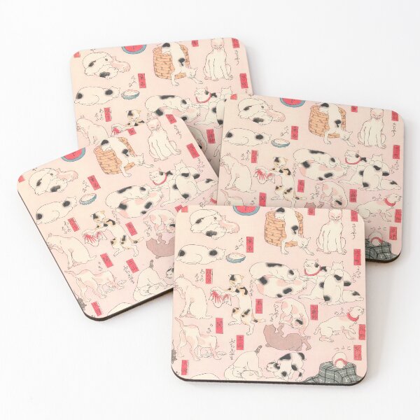 Item preview, Utagawa Hiroshige Japanese Woodblock Cats Pink Pastel Cat Pattern designed and sold by Epitome Girl.