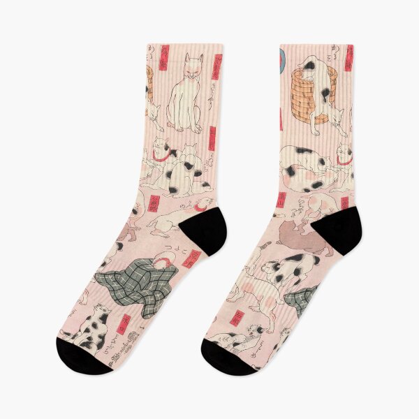 Item preview, Utagawa Hiroshige Japanese Woodblock Cats Pink Pastel Cat Pattern designed and sold by Epitome Girl.