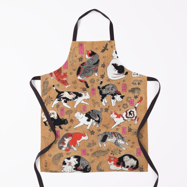 Antique Japanese Woodblock Print Cats with Tattoos ~ Cat Tattoo Flash Apron