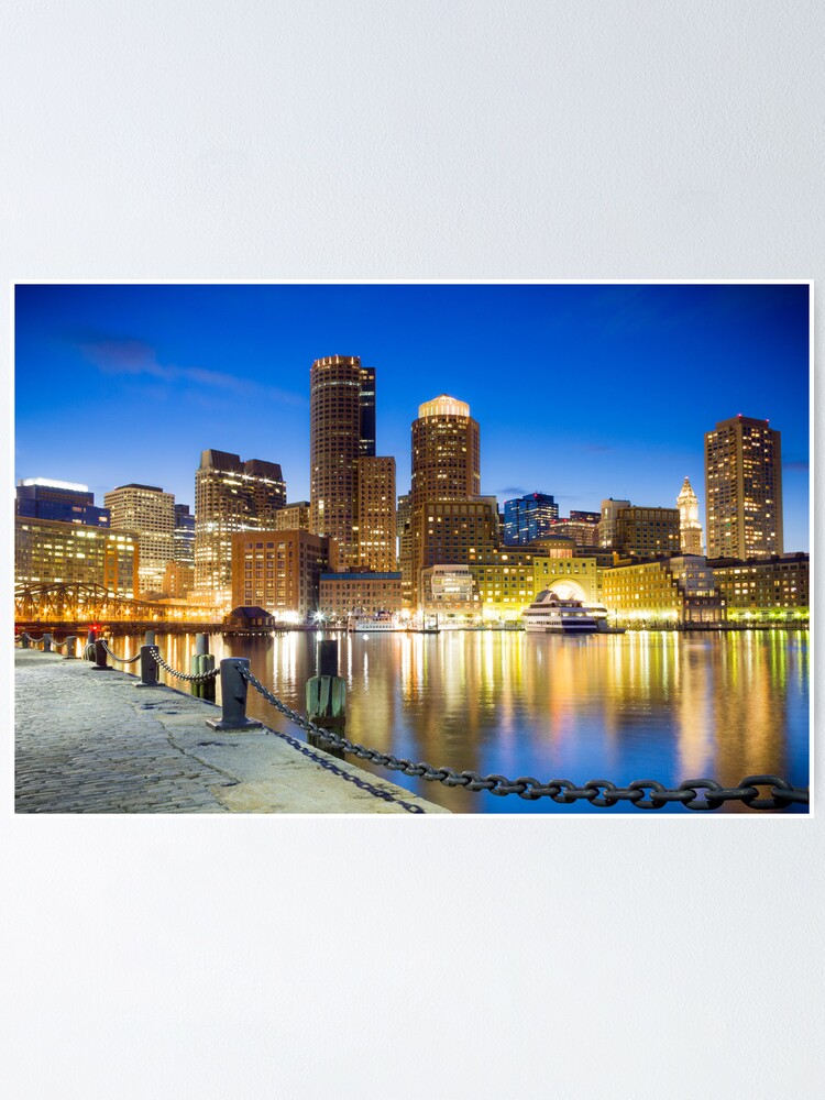 Boston Skyline By Night Poster By Philipk79 Redbubble