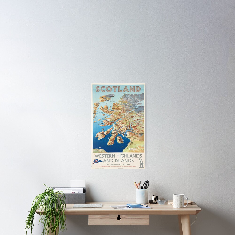 Scotland Western Highlands and Islands by MacBraynes Services Vintage Poster Print. Poster