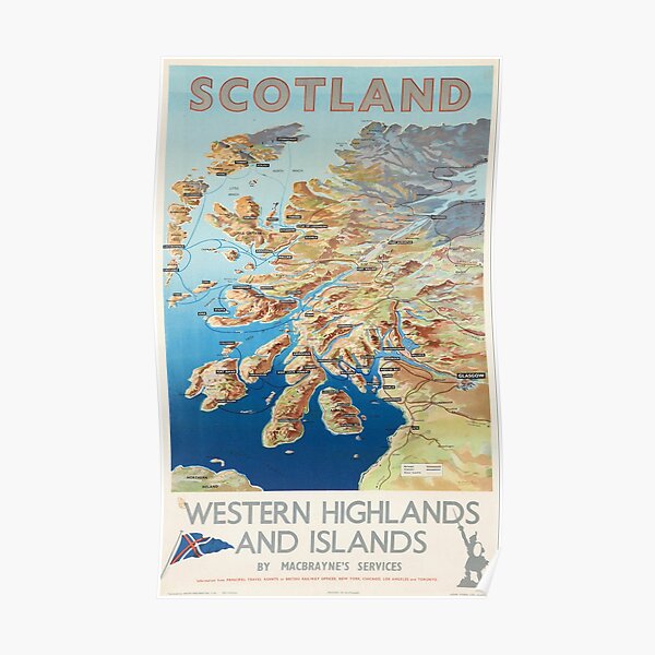 Scotland Western Highlands and Islands by MacBraynes Services Vintage Poster Print. Poster