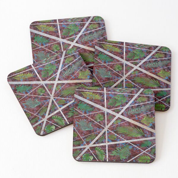 Item preview, Abstract green palm leaves on a dark red background with Silver stripes. designed and sold by jayne0524.