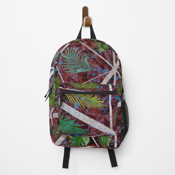 Item preview, Abstract green palm leaves on a dark red background with Silver stripes. designed and sold by jayne0524.
